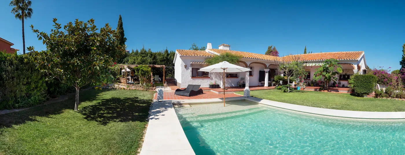 Mediterranean residential villa with private backyard swimming pool