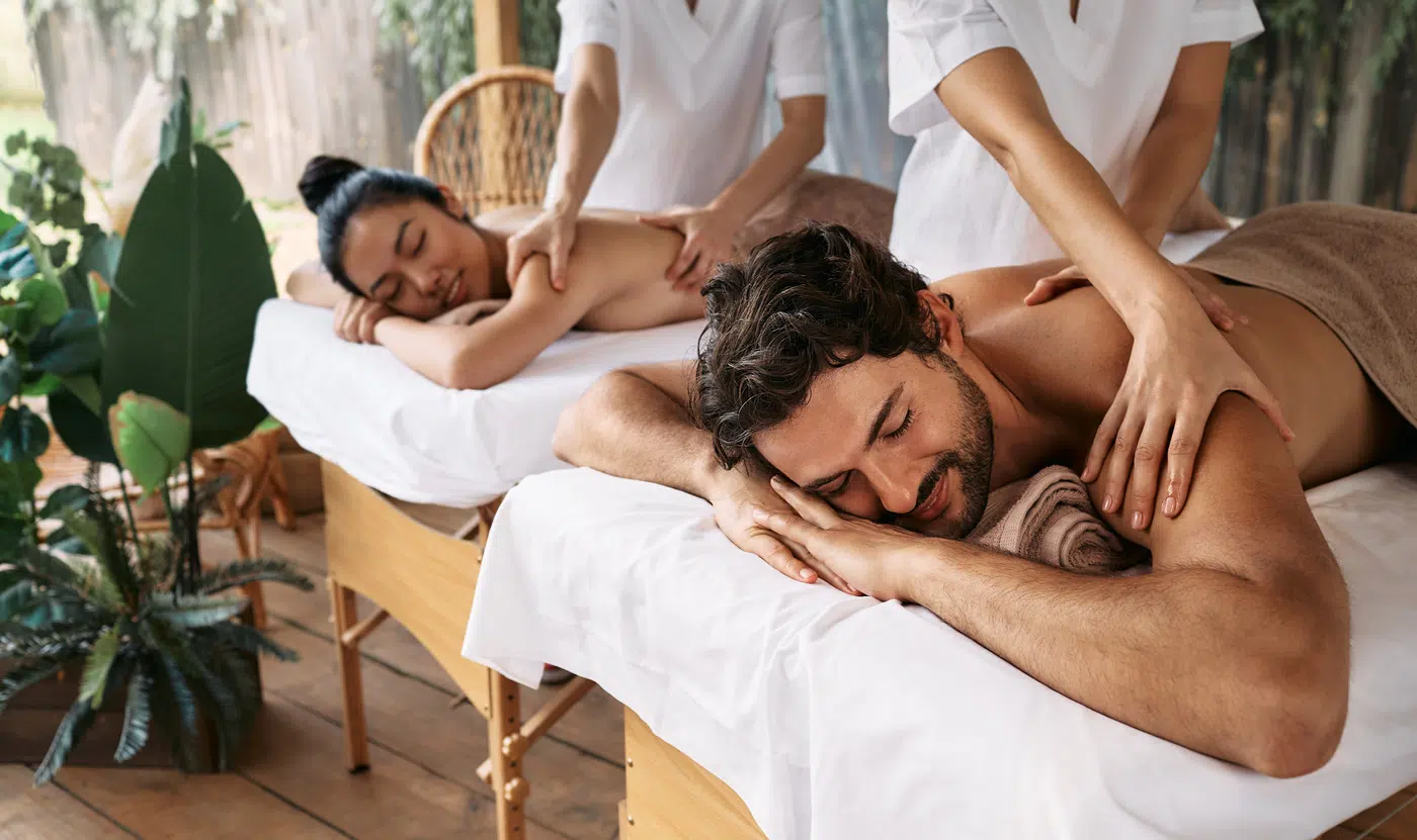 Guests relaxing at a luxury wellness hospitality retreat